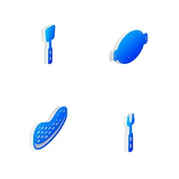 Set Isometric line Barbecue grill, Grilled shish kebab, Ketchup bottle and st Stock Illustration