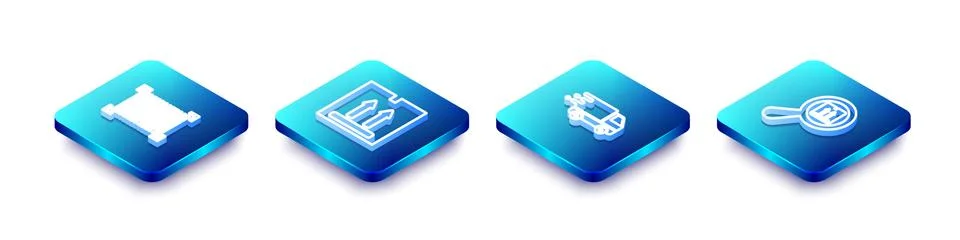 Set Isometric line Barcode, Cardboard box with traffic, Delivery truck in mov 스톡 일러스트