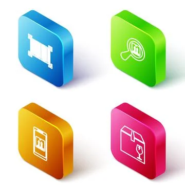 Set Isometric line Barcode, Search package, Mobile with app tracking and Illustrazione stock