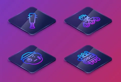 Set Isometric line Baseball bat with nails, Bandit, Mafia and Dynamite timer Illustrazione stock