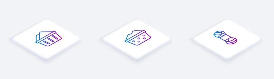 Set Isometric line Basin with soap suds, and Yarn. White square button. Vector Stock Illustration
