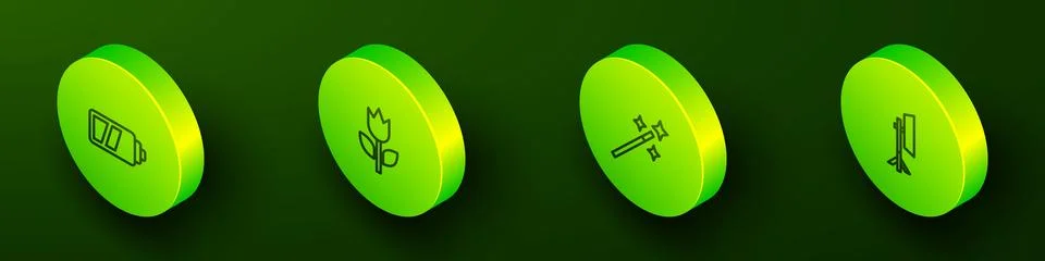 Set Isometric line Battery for camera, Photo mode macro, retouching and Studio Stock Illustration