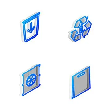 Set Isometric line Battery with recycle, Send to the trash, Radioactive waste Stock Illustration