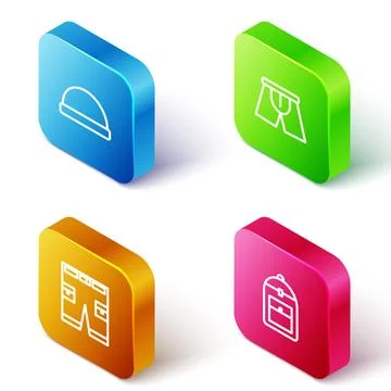Set Isometric line Beanie hat, Men underpants, Short or and Backpack icon. Ve Stock Illustration