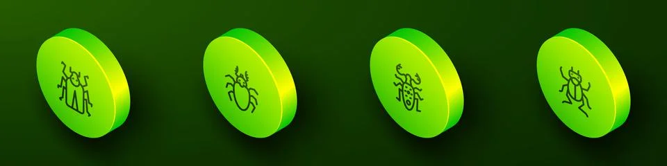 Set Isometric line Beetle bug, deer, and icon. Vector Illustrazione stock