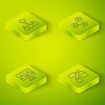 Set Isometric line BFF or best friends forever, Video chat conference, Two si Stock Illustration