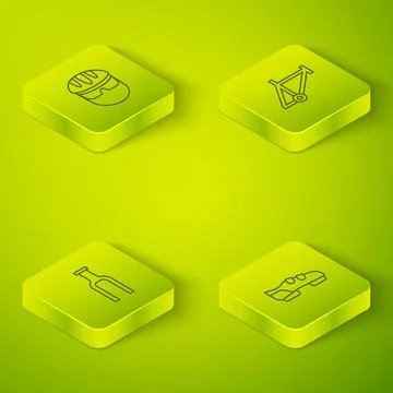 Set Isometric line Bicycle frame, fork, shoes and helmet icon. Vector Stock-Illustration
