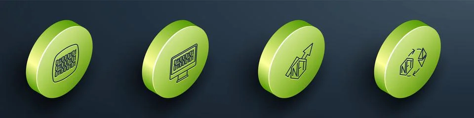 Set Isometric line Binary code, NFT growth bar chart and Ethereum exchange icon Stock Illustration