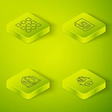 Set Isometric line Binary code, Laptop with art store app, NFT Digital crypto 스톡 일러스트