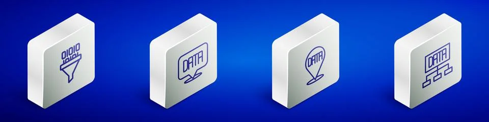 Set Isometric line Binary code, Data analysis, and icon. Vector 스톡 일러스트