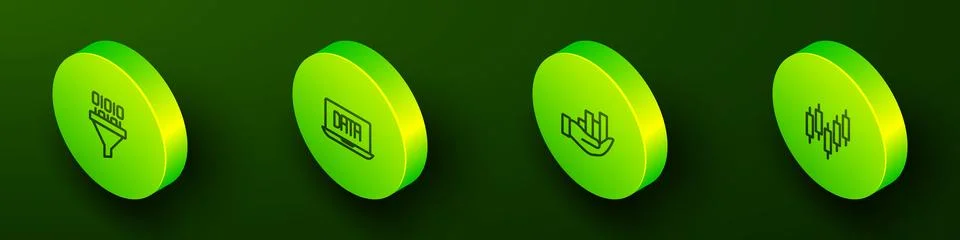 Set Isometric line Binary code, Data analysis, Pie chart infographic and Browser Stock Illustration