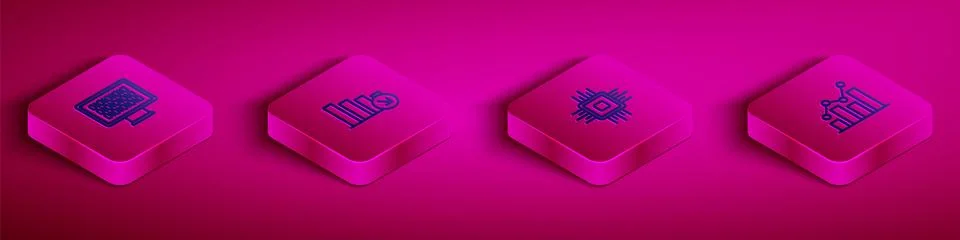 Set Isometric line Binary code, Financial growth decrease, Processor CPU an.. Stock Illustration