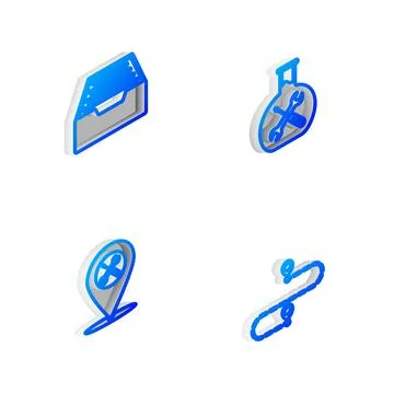 Set Isometric line Bioengineering service, Drawer with documents, Location an Stock Illustration
