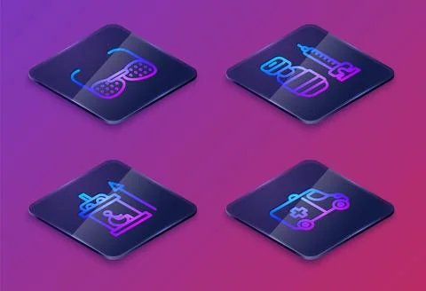 Set Isometric line Blind glasses, Elevator for disabled, Syringe and Emerge.. イラスト素材