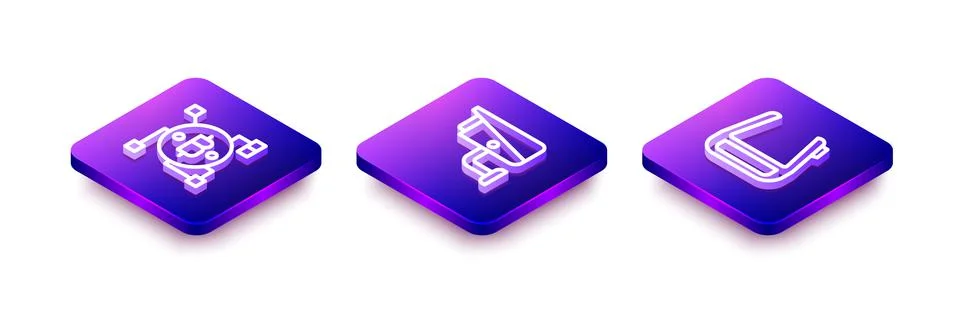 Set Isometric line Blockchain technology Bitcoin, Security camera and Smart Stock Illustration