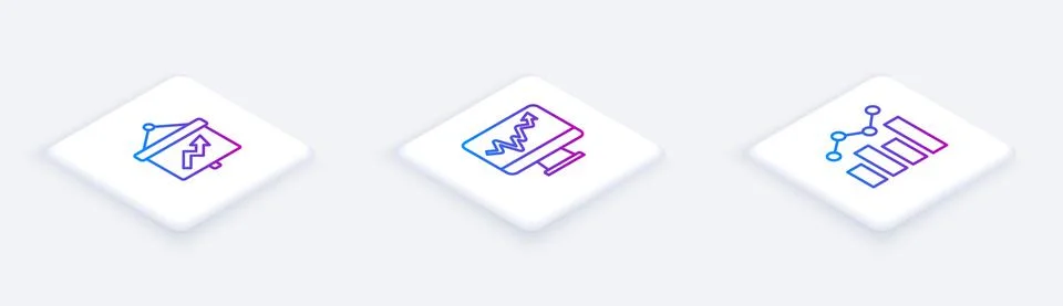 Set Isometric line Board with graph, Monitor chart and Financial growth. White Stock Illustration