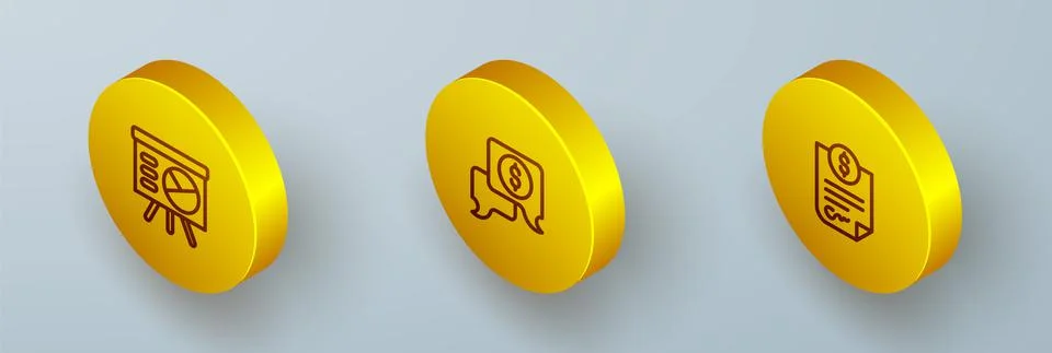 Set Isometric line Board with graph, Business negotiations and Contract money Stock Illustration