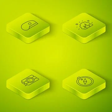 Set Isometric line Bomb explosion, Dynamite and timer clock, Compass and Stock Illustration