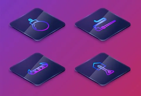 Set Isometric line Bomb ready to explode, Kayak or canoe and paddle, Smoking  库存插图