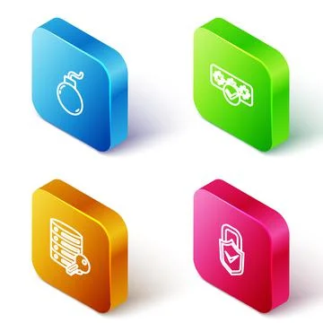 Set Isometric line Bomb ready to explode, Password protection, Server security イラスト素材