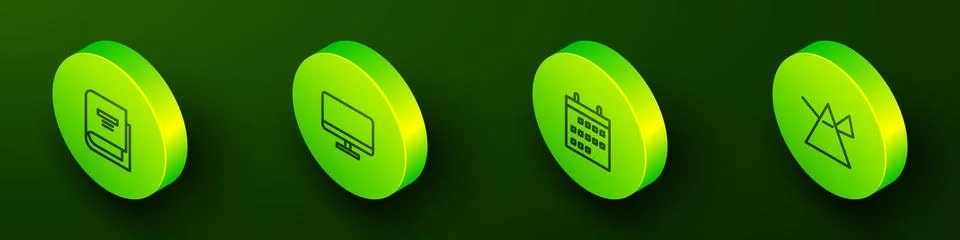 Set Isometric line Book, Computer monitor screen, Calendar and Light rays i.. Illustrazione stock