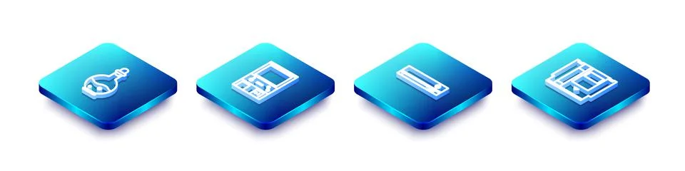 Set Isometric line Bottle with magic elixir, Retro arcade game machine, Video Stock Illustration
