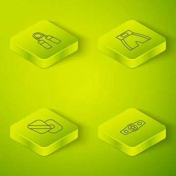 Set Isometric line Boxing short, training paws, belt and Sport expander icon Illustrazione stock