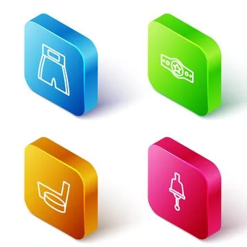 Set Isometric line Boxing short, belt, Ice hockey stick and puck and Ringin.. Stock Illustration