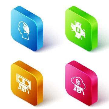 Set Isometric line Brain as digital circuit board, Processor chip with dollar Ilustração Stock