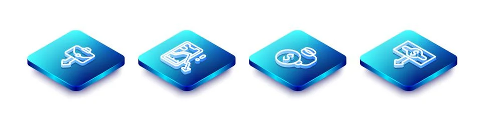 Set Isometric line Briefcase, Mobile stock trading, Debt ball chained coin .. Stock Illustration
