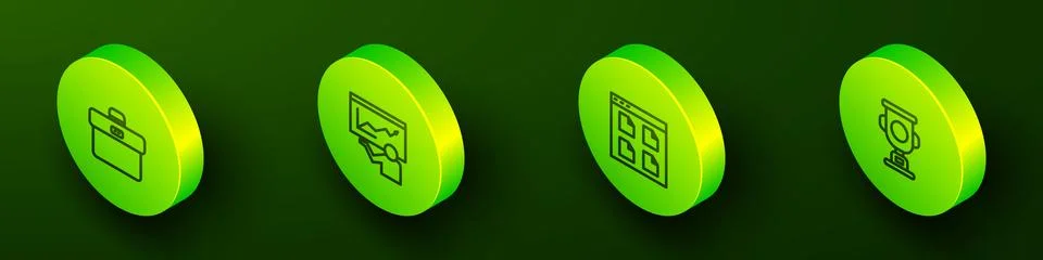 Set Isometric line Briefcase, Training, presentation, Browser files and Award Stock Illustration