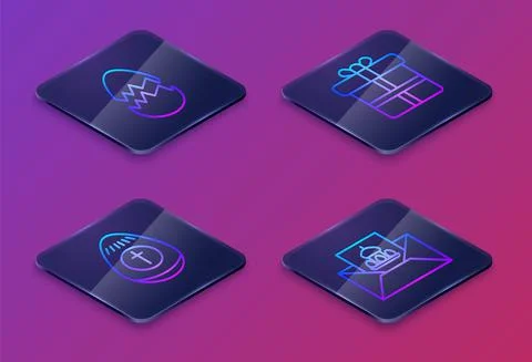 Set Isometric line Broken egg, Easter egg, Gift box and Greeting card with Happy Illustrazione stock