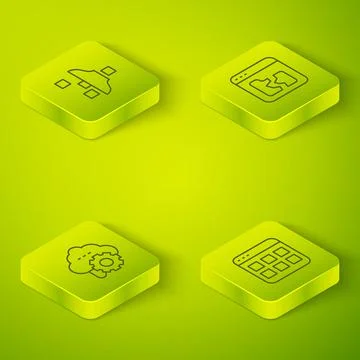 Set Isometric line Broken file, Cloud technology data transfer, Browser files Stock Illustration