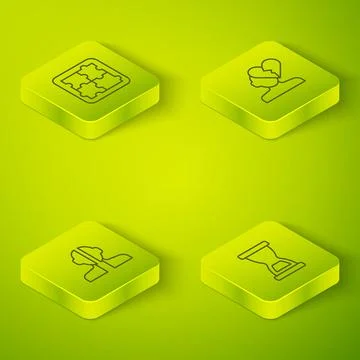 Set Isometric line Broken heart or divorce, Bipolar disorder, Old hourglass a Stock Illustration