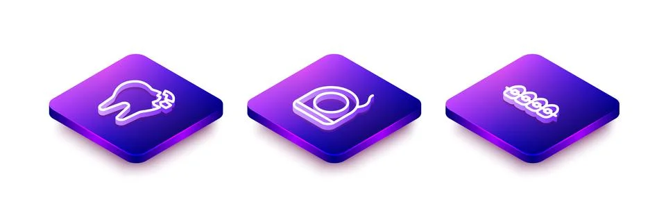 Set Isometric line Broken tooth, Dental floss and Teeth with braces icon. Vector Stockillustratie