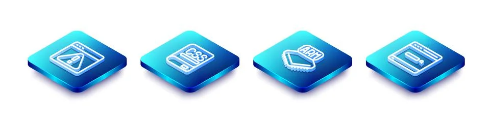 Set Isometric line Browser with exclamation mark, Books about programming, .. 스톡 일러스트