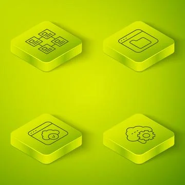 Set Isometric line Browser files, Cloud technology data transfer, and Hierarchy Stock Illustration
