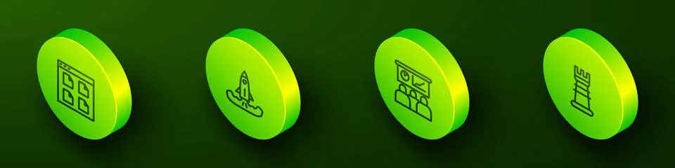 Set Isometric line Browser files, Rocket, Training, presentation and Business 库存插图