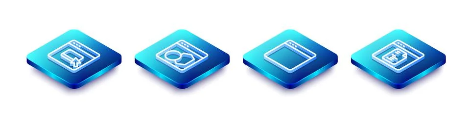 Set Isometric line Browser files, Software, window and  icon. Vector Stockillustratie