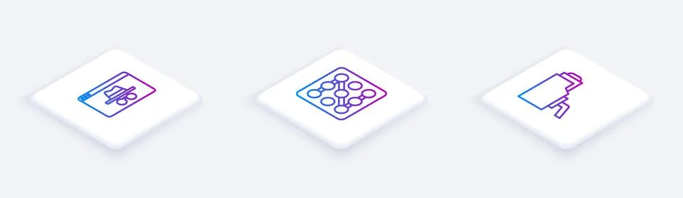 Set Isometric line Browser incognito window, Graphic password protection and  Stock Illustration