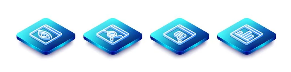 Set Isometric line Browser incognito window, Website with stocks market, Ne.. Stock Illustration
