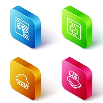Set Isometric line Browser setting, Python programming language, Web development Stock Illustration
