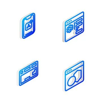 Set Isometric line Browser setting, Mobile Apps, Keyboard and Software icon イラスト素材