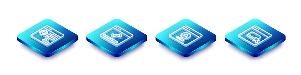 Set Isometric line Browser setting, Loading data window, Create account scr.. Stock Illustration