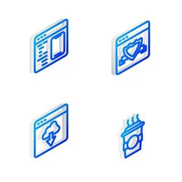 Set Isometric line Browser with shield, Software, Cloud technology data tra.. Stock Illustration