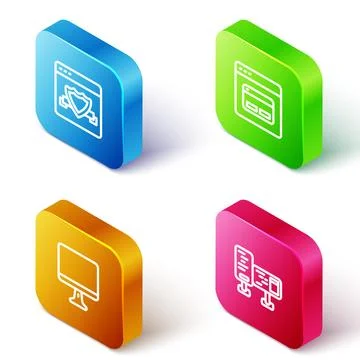 Set Isometric line Browser with shield, Search engine, Computer monitor scr.. Stock Illustration