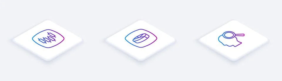 Set Isometric line Browser with stocks market, Pie chart infographic and Se.. Stock Illustration