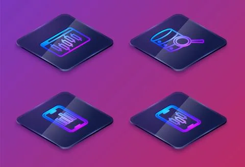 Set Isometric line Browser with stocks market, Mobile graph, Server and tra.. Stock-Illustration
