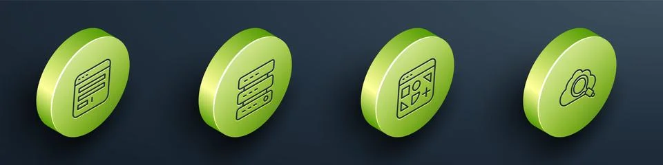 Set Isometric line Browser window, Server, Data, Web Hosting, Different files Stock Illustration
