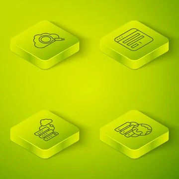 Set Isometric line Browser window, Network cloud connection, and Search Stock Illustration